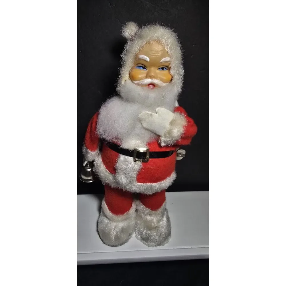 Vintage Santa Claus Christmas Rings Bell Wind Up Mechanical Works Sack Japan 10